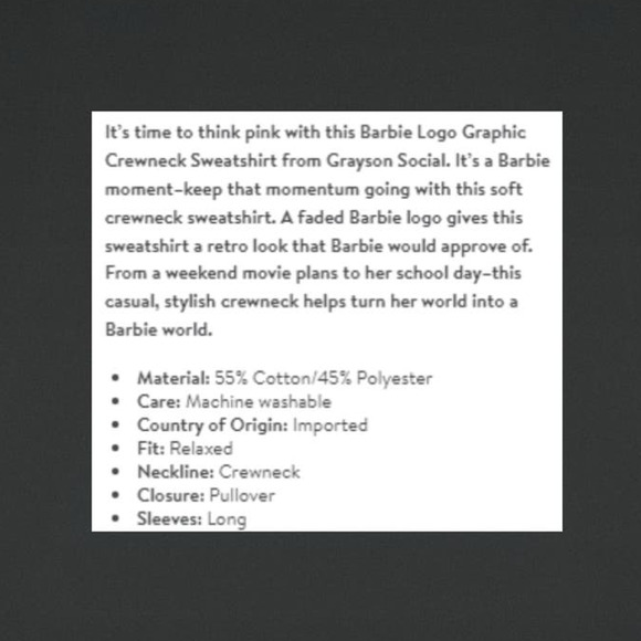 Girls Pink Barbie Logo Sweatshirt with Long Sleeves Size Large - Picture 5 of 7